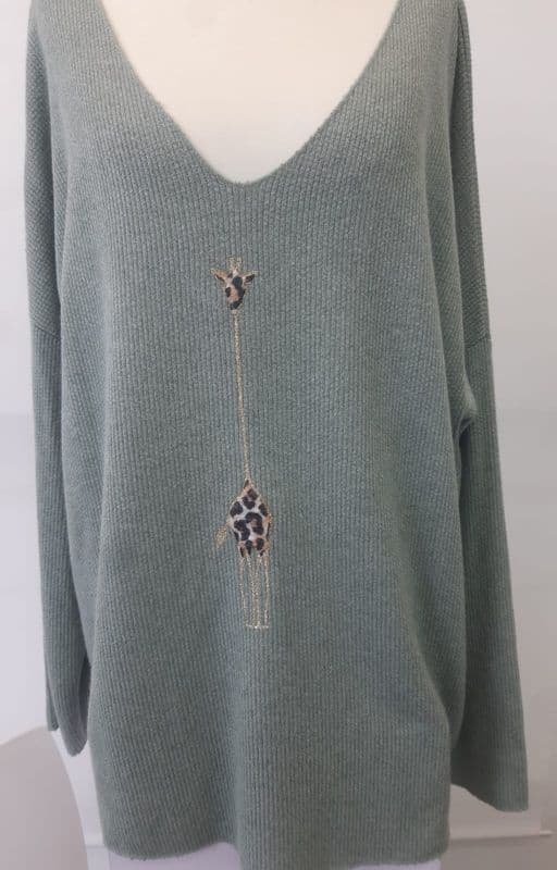DKL2094 SOFT KNIT GIRAFFE TOP GREEN