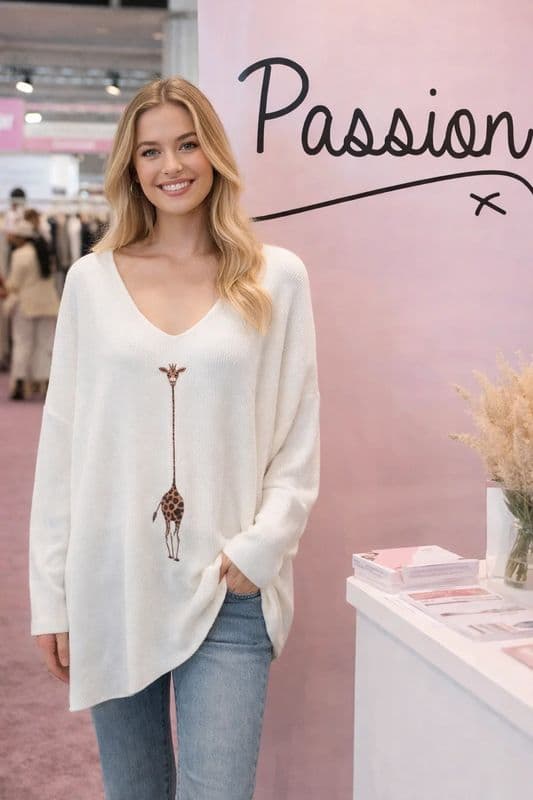 DKL2094 SOFT KNIT GIRAFFE TOP WHITE