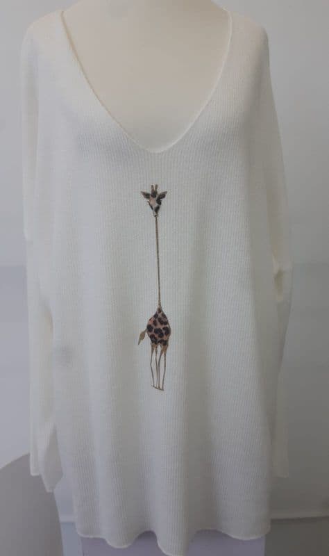 DKL2094 SOFT KNIT GIRAFFE TOP WHITE