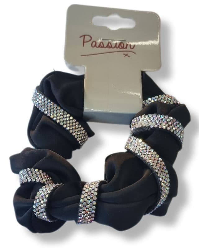HB3007 GLITTER HAIR SCRUNCHY BLACK 12 PK £1.75 EACH
