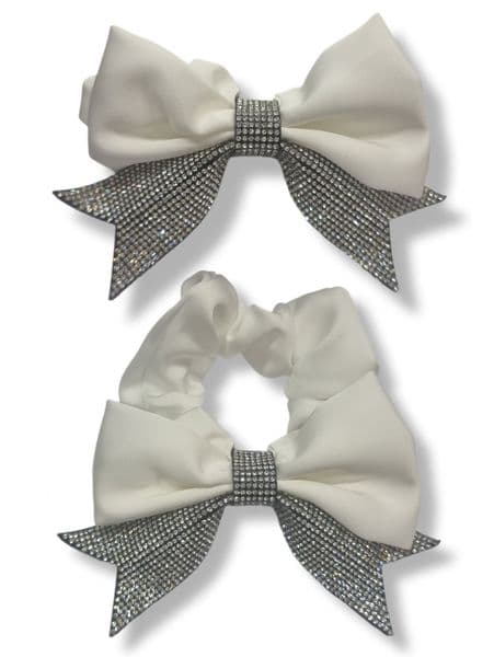 HB3008 BOW HAIR SCRUNCHY WHITE 6PK