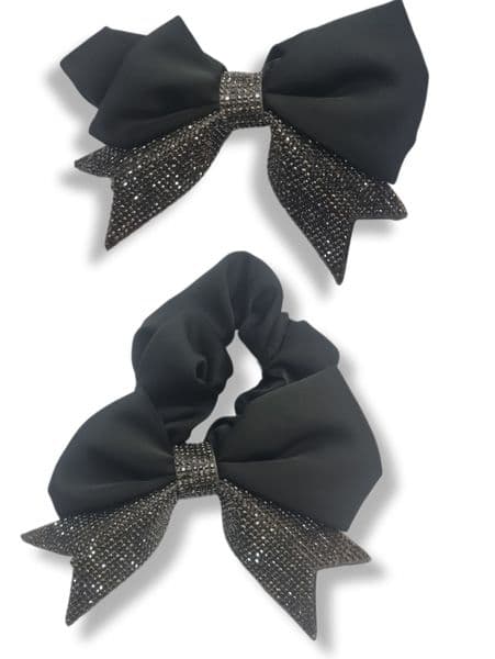HB3009 BOW HAIR SCRUNCHY BLACK 6PK
