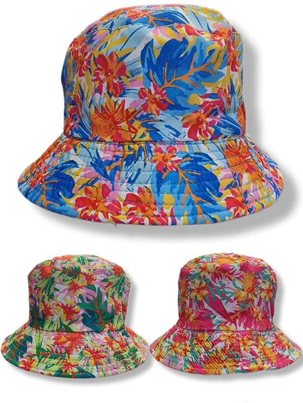 HH2426 LEAF PRINT BUCKET HAT 3 ASST @ £1.95