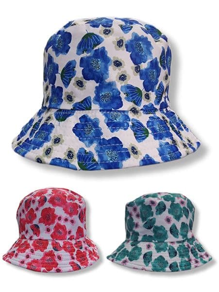 HH2427 POPPY PRINT BUCKET HAT 3 ASST @ £1.95