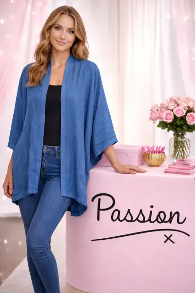 KA18072201 LINEN LOOK KAFTAN DENIM
