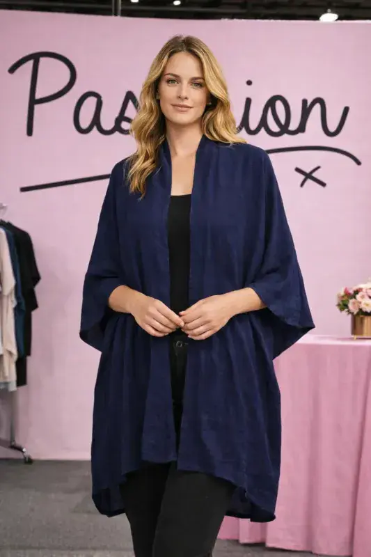 KA18072201 LINEN LOOK KAFTAN NAVY