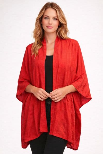 KA18072201 LINEN LOOK KAFTAN RED