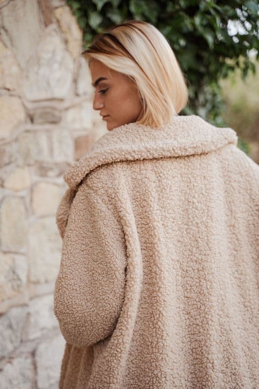 PON9570 LONG TEDDY COAT STONE M/L