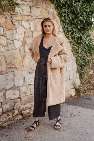 PON9571 LONG TEDDY COAT STONE L/XL