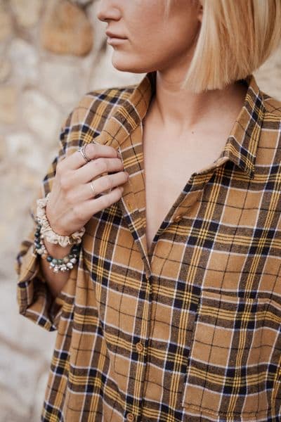 PON9590 CHECKED SHIRT LIGHT BROWN