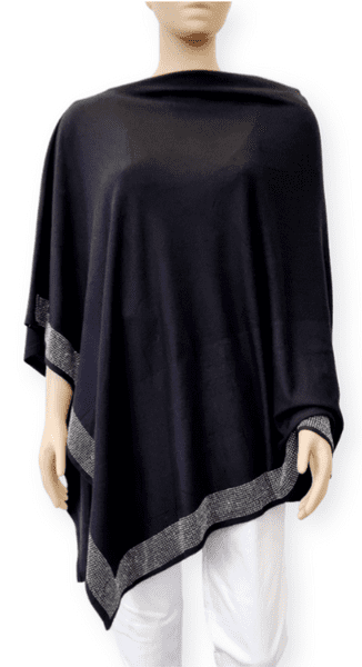 PON9710 BLACK CRYSTAL HEM PONCHO