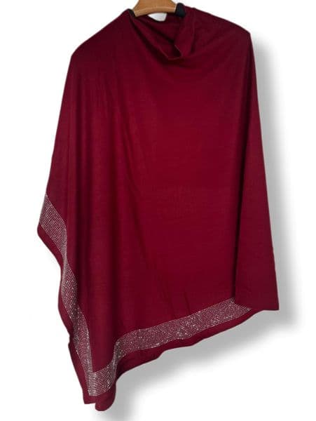 PON9711 BURGUNDY CRYSTAL HEM PONCHO