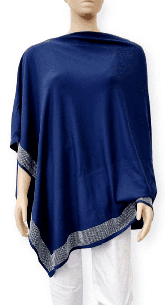 PON9712 NAVY CRYSTAL HEM PONCHO