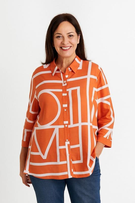 PON9721 ORANGE BOLD PRINT SHIRT
