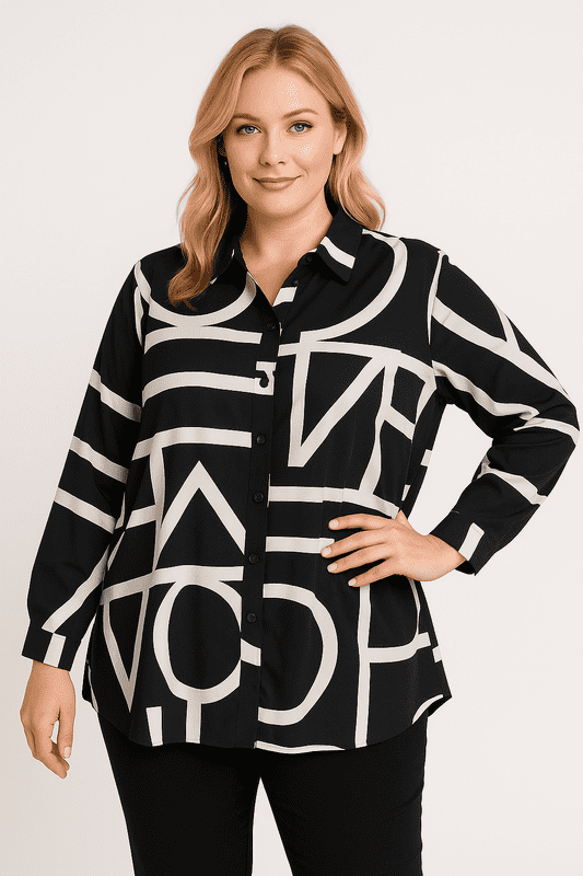 PON9723 BLACK BOLD PRINT SHIRT