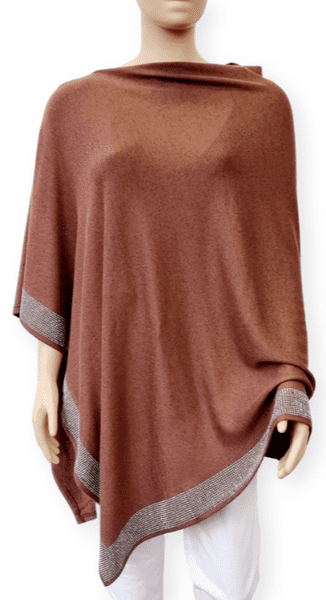 PON9741 BROWN CRYSTAL HEM PONCHO
