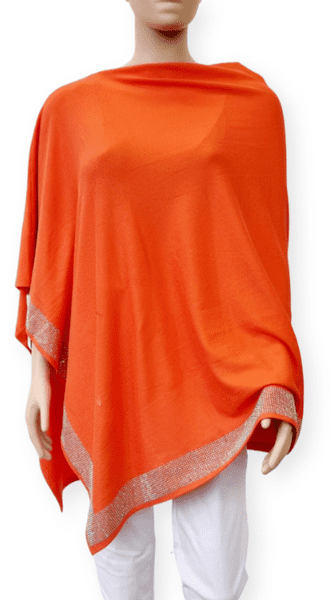 PON9743 ORANGE CRYSTAL HEM PONCHO