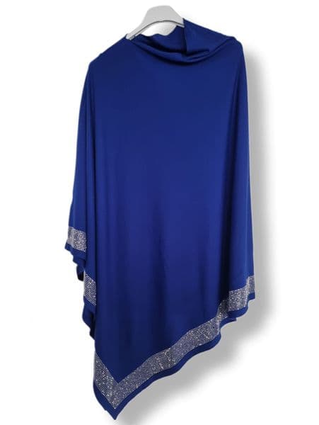 PON9798 ROYAL BLUE CRYSTAL HEM PONCHO