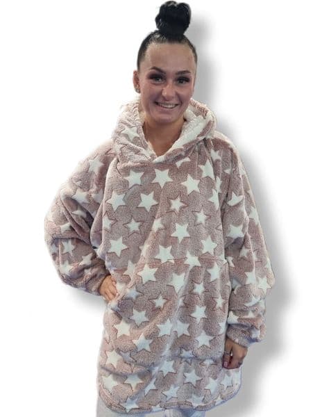 PON9853 STARS BLANKET HOODIE BURG/PINK