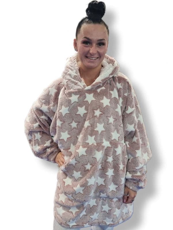 PON9853 STARS BLANKET HOODIE BURG/PINK