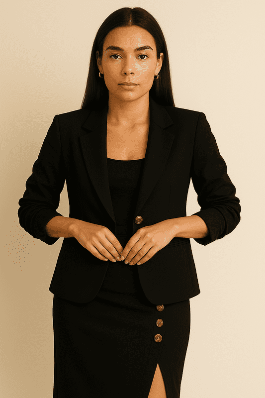 SA06092201 - 2 BLAZER SKIRT SET BLACK