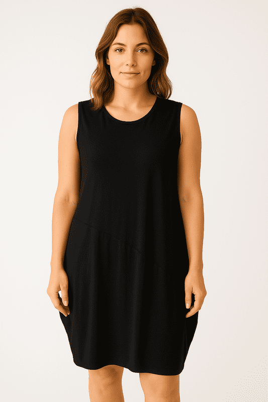 SA06122101  Sleeveless Slash Panel Tunic Black