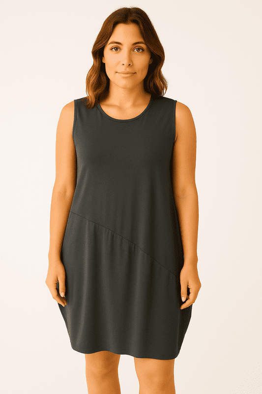SA06122101  Sleeveless Slash Panel Tunic Charcoal
