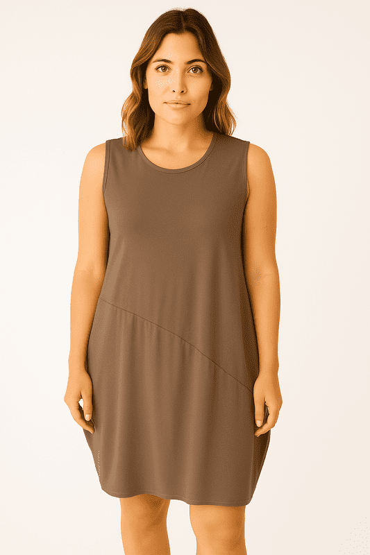 SA06122101  Sleeveless Slash Panel Tunic Mocha