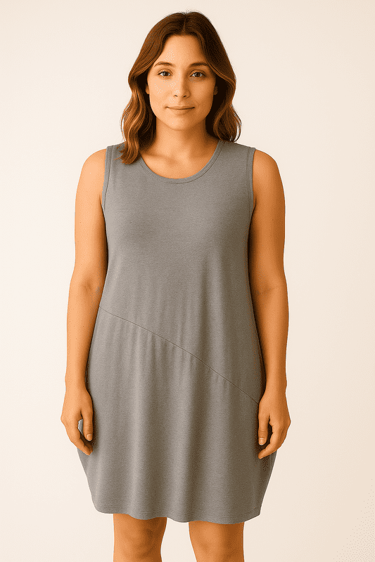 SA06122101  Sleeveless Slash Panel Tunic Silver Grey