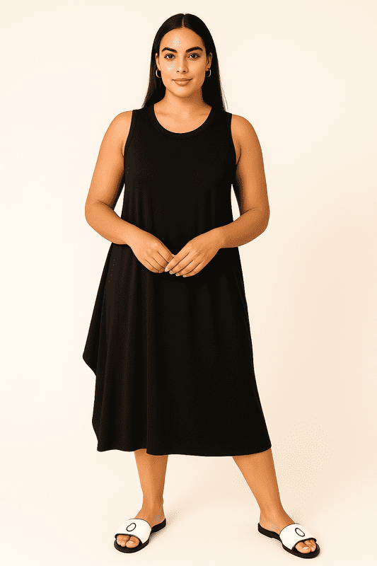 SA06122102 Sleeveless Parachute Dress Black