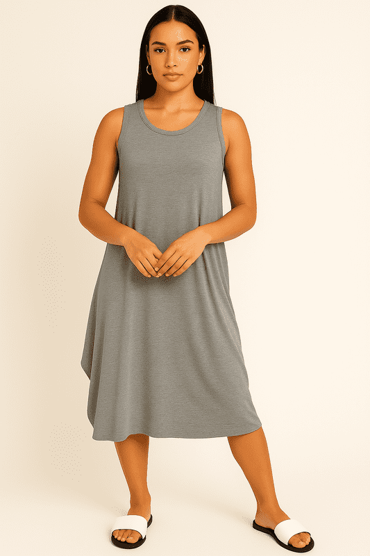 SA06122102 Sleeveless Parachute Dress Charcoal