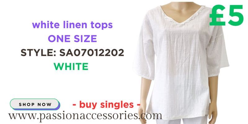 SA07012202 White Linen Look Top With Frill
