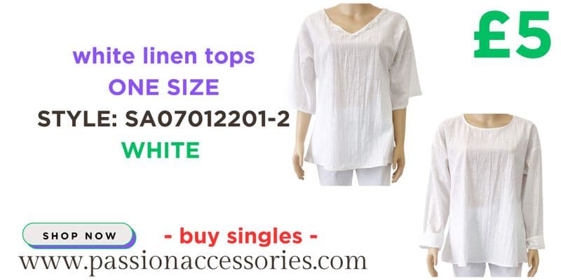 SA07012202/White Linen Look Top With Frill