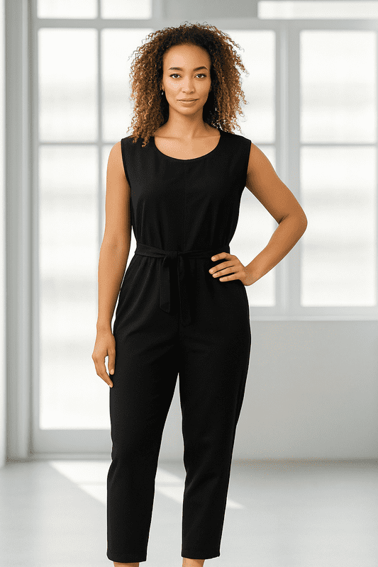 SA07012205/ Linen Look Jumpsuit Black WAS £7
