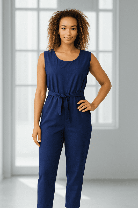 SA07012205/ Linen Look Jumpsuit Navy WAS £7
