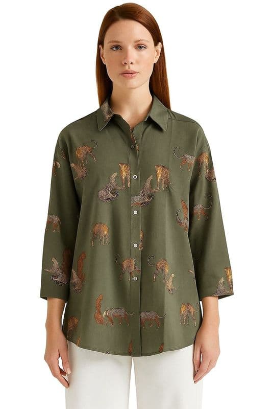 SA14022301 LEOPARD SHIRT KHAKI