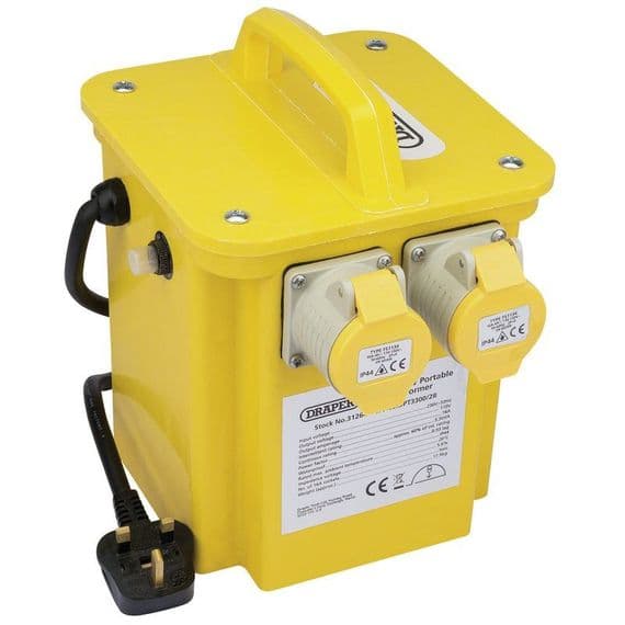 Draper 110V Site Safety Transformer 3.3KVA With 2 Plugs