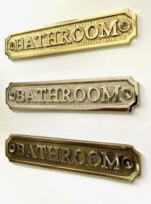 Bathroom Brass Door Sign, Plain Brass, Antique Bronze or Shiny Nickel