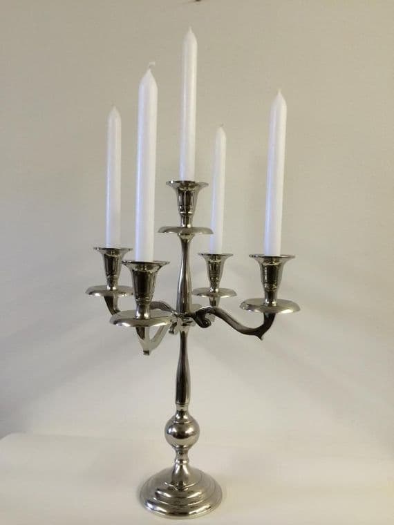 Beautiful Candelabra Shiny Nickel Chrome Finish Wedding Candle Stick Holders R1