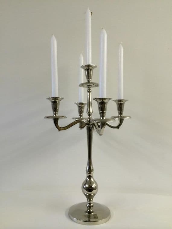 Beautiful Large Candelabra Nickel Chrome Finish Wedding Candle Stick Holders R2