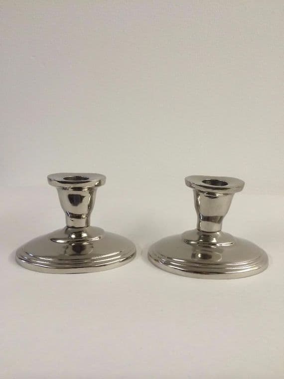 Beautiful Pair Of Classic Shiny Nickel Chrome Finish Candle Stick Holders Az-03
