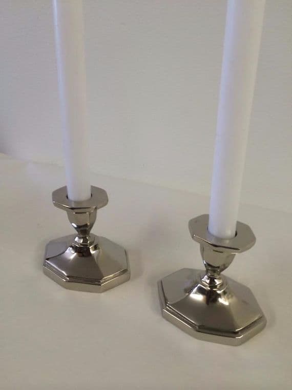 Beautiful Pair Of Classic Shiny Nickel Chrome Finish Candle Stick Holders Az-04