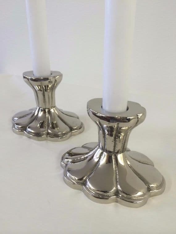 Beautiful Pair Of Classic Shiny Nickel Chrome Finish Candle Stick Holders Az-06