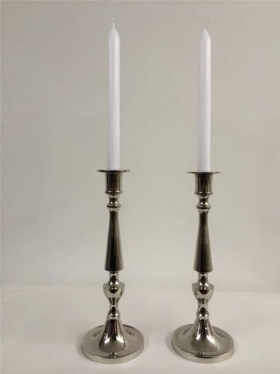 Beautiful Pair Of Classic Shiny Nickel Chrome Finish Candle Stick Holders Rb-03