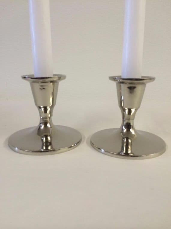 Beautiful Pair Of Classic Shiny Nickel Chrome Finish Candle Stick Holders Rb-04