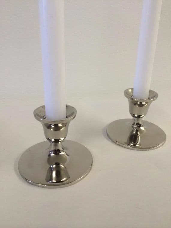 Beautiful Pair Of Classic Shiny Nickel Chrome Finish Candle Stick Holders Rb-05