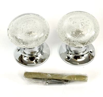Beautiful Pair Of Large Bubble Glass Mortice Door Knobs Handles, 6 available colours, Chrome,Vintage