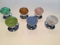Beautiful Pair Of Large Bubble Glass Mortice Door Knobs Handles, 6 available colours, Chrome,Vintage