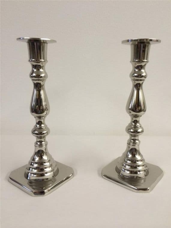 Beautiful Pair Of Shiny Nickel Plated Beehive Candle Stick Holders Wedding Rb-06