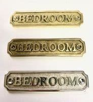 BEDROOM Brass Door Sign, Plain Brass, Antique Bronze or Shiny Nickel